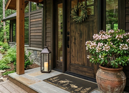 HF by LT Pine and Moose Pin Dot Rubber Doormat, 18 x 30 inches, High-Traction, Year-Round Use, Low Profile, Black with Brushed Copper Finish