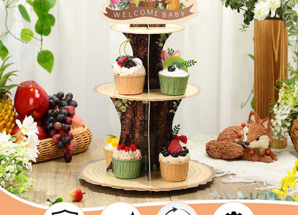 Zonon 3 Tier Woodland Baby Shower Decorations Woodland Cupcake Stand, Brown