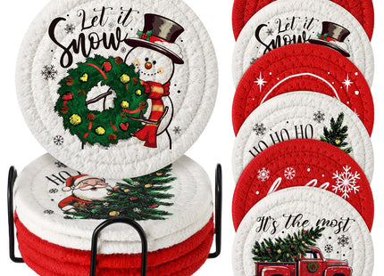 Leinuosen 6 Pcs Christmas Coasters, Cotton Xmas Snowman Cup Mats
