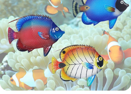 John's Studio Metal Fish Sea Wall Decor Outdoor Garden Hanging Art Sculptures Home Ocean Theme Decorations for Kitchen Bathroom and Pool - 3 PCS