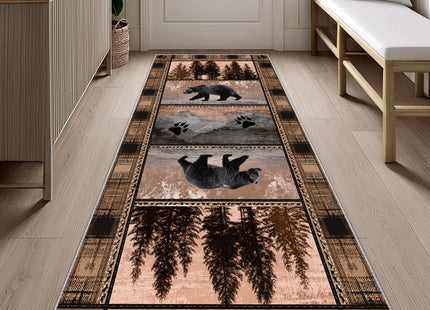 Rustic Lodge Rug for Cabin, 2x6ft, Western Country Bear Runner Rug, Bear Cabin Kitchen Rugs, Non-Shedding & Easy to Clean, for Hallway Foyer Entryway