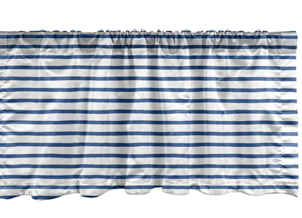Ambesonne Harbour Stripe Window Valance, Horizontal Nautical Stripes Pattern Hand Drawn Marine Sea Illustration, Curtain Valance for Kitchen Bedroom Decor with Rod Pocket, 54" X 18", Night Blue White