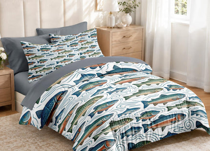 Zzzboro Twin Size Comforter Set with Sheets, 5 Pieces Fish Ocean Bedding