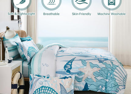 Coastal Comforter Set Full Size, Beach Themed Comforters,7 Pieces