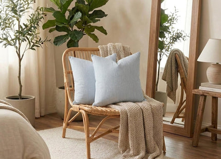 Coastal Decor Light Blue Striped Outdoor Throw Pillow Covers 20x20 Set of 2