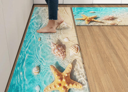 Nesphy Anti-Fatigue Kitchen Rug Set of 2, Waterproof, Non-Slip, Seashell