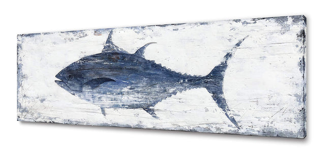 Yihui Arts Vintage Blue Tuna Coastal Wall Art: Rustic Nautical Decor for Beach-Inspired Spaces