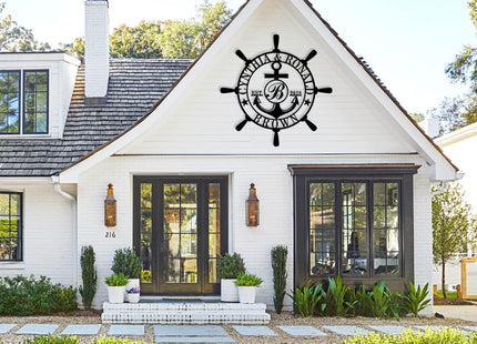 Customized Family Name Sign, Nautical Wall Decor, Anchor Compass Metal Sign, Initial Split Letter Monogram Sign, Last Name signs, Personalized Housewarming Gift
