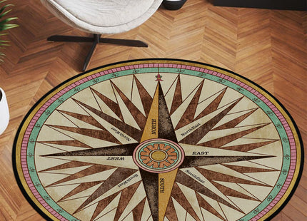 keepcute Vintage Compass Area Rug 3' Nautical Non-Slip Round Mat