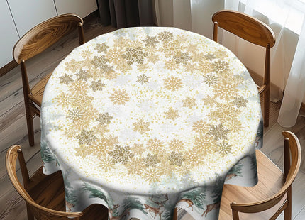 Imiss Winter Wondland Reindeer Round Tablecloths 60 Inch Christmas Snowflake Pine Tree Washable Table Cover Decoration Table Cloth for Dining Kitchen Holiday Picnic Indoor Outdoor Decor