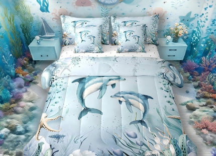 Erosebridal Dolphin Teal Blue Comforter Set 7 Piece Bed in A Bag Twin