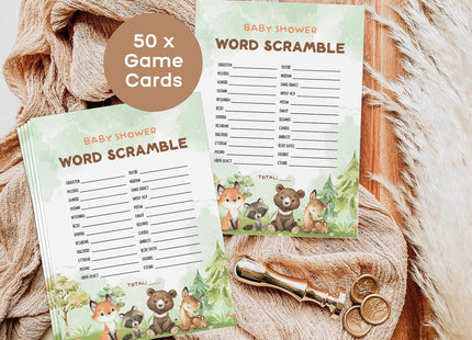 GardenCity Baby Shower Word Scramble Game Cards, Woodland Baby Shower Games for Boy or Girl, 50 Pack, Woodland