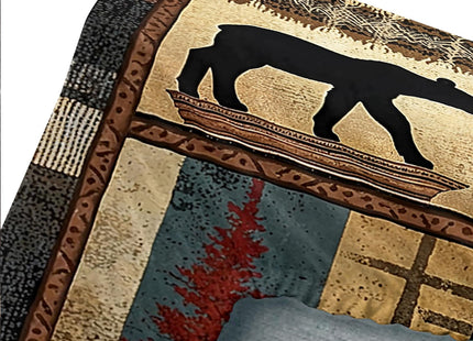 AILONEN Deer Hunting Fitted Sheet Set Twin XL Size,Rustic Cabin Bedding Sets,Black Bear & Deer Antler Plaid Fitted Sheet with 2 Pillowcases,3 Pieces
