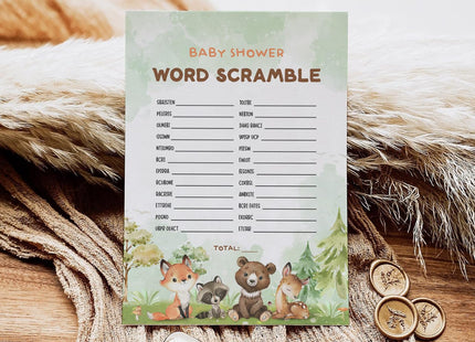 GardenCity Baby Shower Word Scramble Game Cards, Woodland Baby Shower Games for Boy or Girl, 50 Pack, Woodland