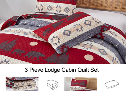 Ycosy Lodge Bear Quilt Set Full/Queen Size Cabin Rustic Bedspread Coverlets Reversible Quilts Lightweight Lodge Bedding Set Bear Sunset Printed Bed Covers,1 Quilt + 2 Pillow Shams