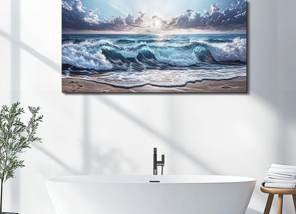 Beach Canvas Wall Art, Sunrise Seascape Painting, Coastal Wall Art 20"x40"