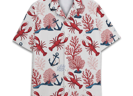 Tropical Lobster Hawaiian Shirt for Men, Anchor & Coral Shirt Summer Lobster Crawfish Short Sleeve Button Down Shirt