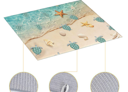 Sea Turtles Beach Dish Drying Mat for Kitchen Counter Washable Absorbent Reversible Microfiber Teal Nautical Decor Drying Pad Kitchen Accessories 16x18 Inch Yellow