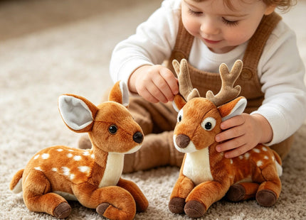 JUSTQUNSEEN Realistic Deer Stuffed Animals,10 Inch Female Stuffed Deer Plush Toy,Lying Position Brown Deer Wild Animals,Soft Cuddly Toys Decoration for Christmas Birthday