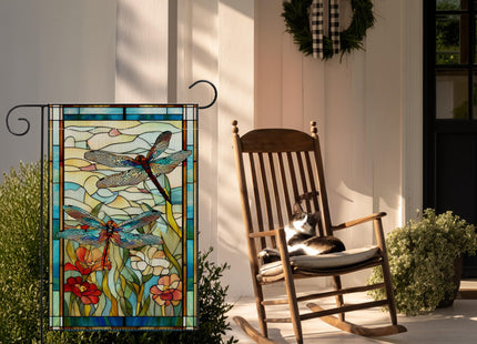 Garden Flags, Dragonfly Garden Flag, Stained Glass Style Dragonfly Floral Flag Double-Sided Flags for Farmhouse Yard Outdoor Decoration-12 x 18inch (Dragonfly)
