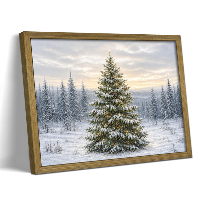 Vintage Christmas Wall Art, Vintage Pine Tree Canvas Wall Decor Painting, Rustic Winter Tree Print, Botanical Winter Art, for Table Farmhouse Mantel Home Office 16x24 Inch Wood Framed