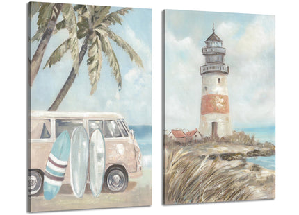 ARTISTIC PATH Beach Coastal Lighthouse Canvas Wall Art 16"x24"x2 PCS