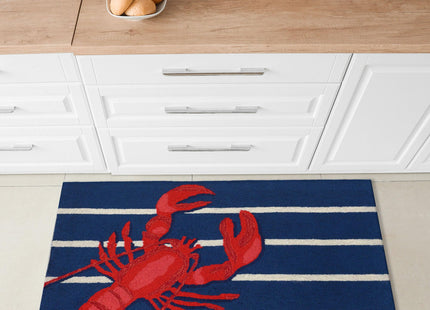 Liora Manne Frontporch Indoor Outdoor Rug - Novelty Design, Hand Hooked, Weather Resistant, UV Stabilized, Foyers, Porches, Patios & Decks, Lobster on Stripes, 2' x 3'