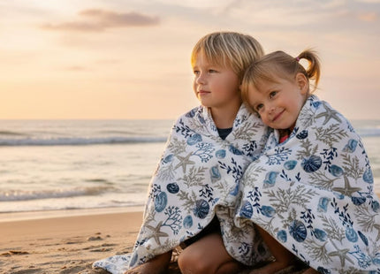 Coastal Ocean Beach Throw Blanket, Blue Gray Taupe White, 50x70 Oversized