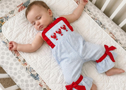 YINGISFITM Toddler Girl Overalls Baby Summer Outfit Sleeveless Lobster Bell-Bottom One Piece Romper Jumpsuit Cute Clothes (Lobster Red, 18-24 Months)