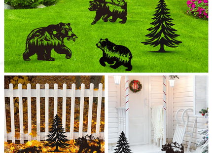 Riletese Bear Garden Stake Outdoor Yard Decor – Set of 4 Metal Black Lawn Ornament, Cute Bear Lover Gift for Women Men, Weather-Resistant Bear Silhouette Statues Yard Art for Patio