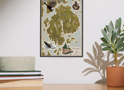 Lantern Press Acadia National Park, Maine, Map, 8x12 Inch Art Print Wall Decor