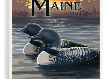 Lantern Press Maine, Loon Family (Absorbent Ceramic Coaster, Single, Cork Back, Kitchen Table Decor)