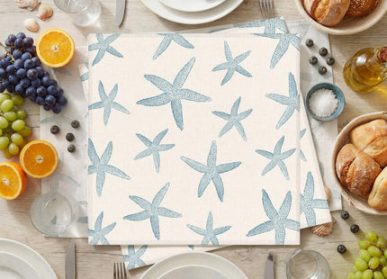 Funnymoom 12 Pcs Blue Starfish Cloth Napkins, Beach Ocean Coastal Reusable