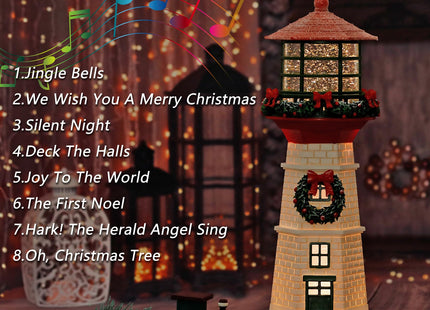 13.6" Lighthouse Snow Globe, Christmas Snow Globes Musical Lighted Glitter, Christmas Decorations USB and Battery Operated Lantern with Music, Xmas Decor for Home,Red Roof
