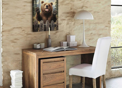 Nature Forest Bear Wall Art Country Wild Animals Forest Canvas Pictures Wall Decor Brown Bear Prints Framed Artwork for Modern Home Bedroom Kitchen Living Room Decoration 12"x16"