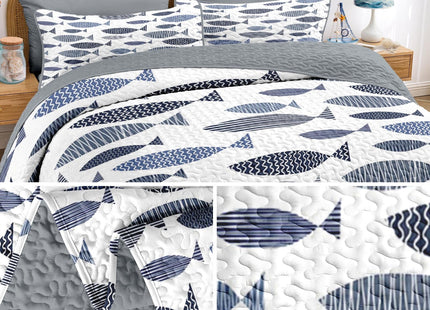 Pamnest Queen Quilt Set, 3 Pieces Coastal Fish Bedding, Bedspread