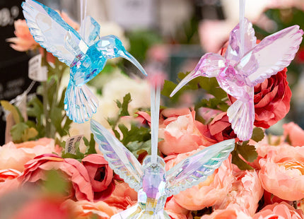 6 Pieces Hummingbird Ornaments Acrylic Hummingbird Figurines Large Crystal Pendants Shiny Iridescent Purple, Blue and Clear Bird Decoration