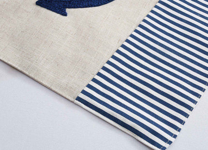 DECOPOW Embroidered Anchor Linen Table Runner ,14 Inches x 72 Inches (Navy Stripe)