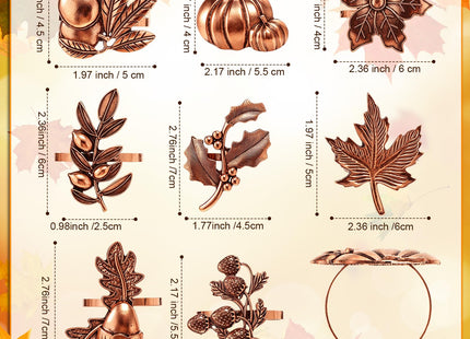 Remerry 8 Pcs Fall Thanksgiving Napkin Rings Set,Autumn Metal Holders