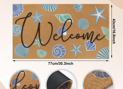 Tinideya Coastal Seashell Welcome Coir Door Mat Outdoor Non-Slip, 17" x 30"