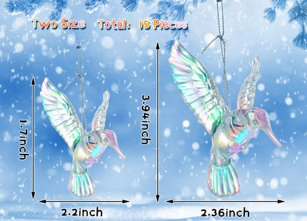 Marsui 15 Pcs Iridescent Hummingbird Ornaments Xmas,Rainbow