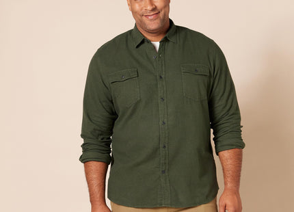 Amazon Essentials Men's Regular-Fit Long-Sleeve Flannel Shirt, Button-Up Cotton Twill, Double Chest Pockets, Olive Heather, XX-Large