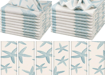 Funnymoom 12 Pcs Blue Starfish Cloth Napkins, Beach Ocean Coastal Reusable