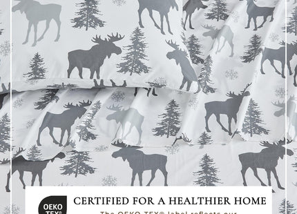 Great Bay Home King Size Microfiber Sheet Set - 4-Piece Lodge Bed Sheets - Ultra-Soft and Smooth Brushed Microfiber Woodland Decor Bedding (Moose)
