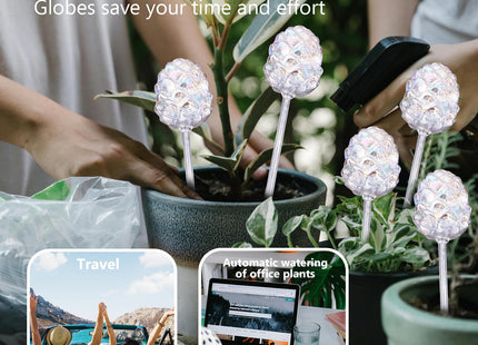 Welhammsae 4 PCS Plant Watering Globes for Indoor Plants, Pinecone Shape Self Watering Globes, Iridescent Glass Self Watering Planter Insert, Hands-Free Watering Devices for Vacation