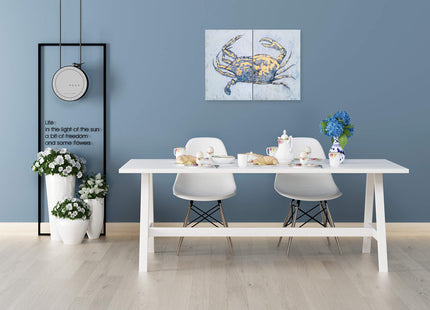 Yihui Arts Blue and Gold Foil Crab Diptych Wall Art - Nautical & Retro Art Decor for Home