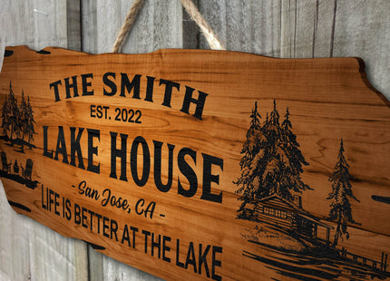 Lake House Sign, Personalized Outdoor Cabin Wood Wall Decor