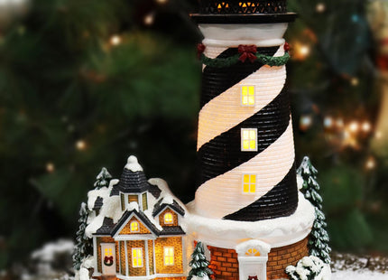 MOMENTS IN TIME 13.7”H Lighthouse - LED Lights, Adapter Included Christmas Village - Hand-Painted Polyresin