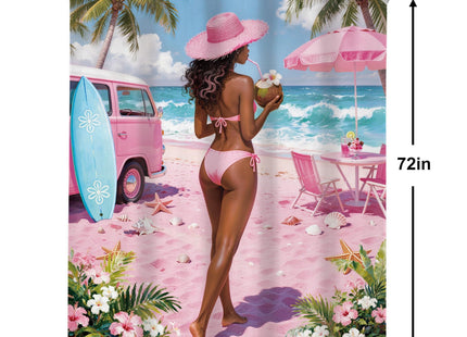 Coastal Fish Seashell Pink Summer Beach Coconut Bathroom Shower Curtain Set
