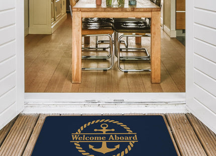 ETYZE Navy Blue Classic Nautical Welcome Door Mat for Boat Decor